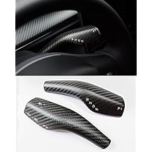 KKTR-CAR Real Carbon Fiber Steering Lever Cover, 2pcs Gear Shift Lever Cover Compatible with Tesla Model 3/Y (2pcs, Matte Carbon Fiber)
