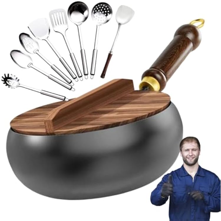 Japanese Iron Pan, Uncoated Iron Pan, 9.45 Inch Hand-Forged Non-Stick Irons Pans Without Coating, Supplemented Pure Irons Non-Stick Pot With Lid, For Cooker Gas Stir Fry Pans D,11.02in