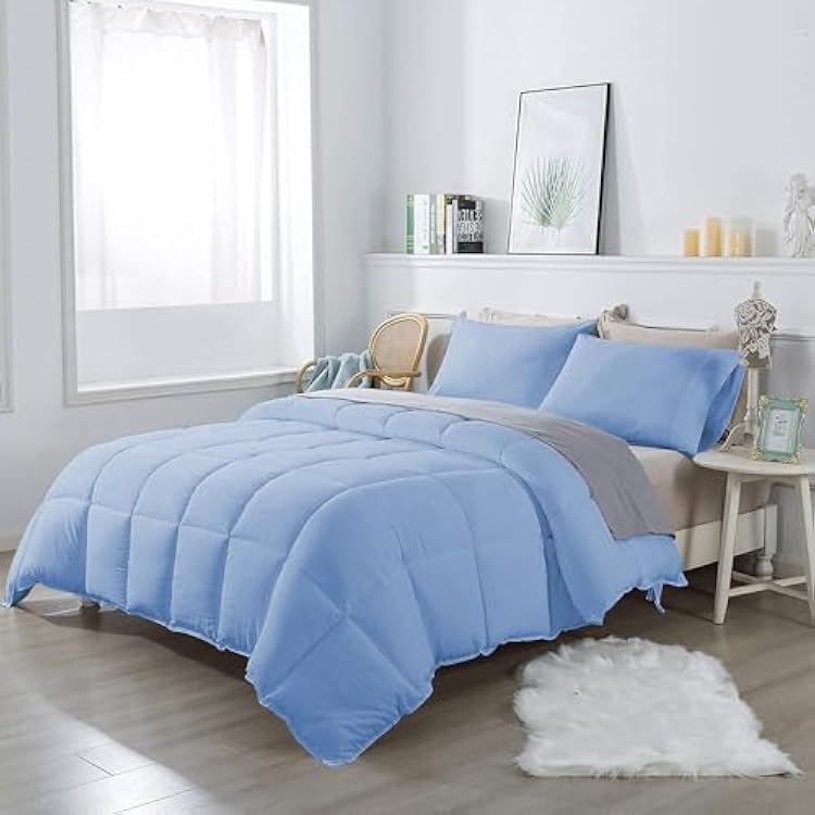 Luxurious 1 Piece Comforter Super King Plus Size 120 x 120 Inch 100% Egyptian Cotton 800 Thread Count 400 GSM Luxury Soft Quality Comforter - Light Blue Solid