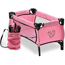 Baby Doll Crib Playpen with Storage Bag Compact Foldable for Girls Toddlers Children Toy Bed Set Dolls Furniture Pretend Play Kids Gift Pink