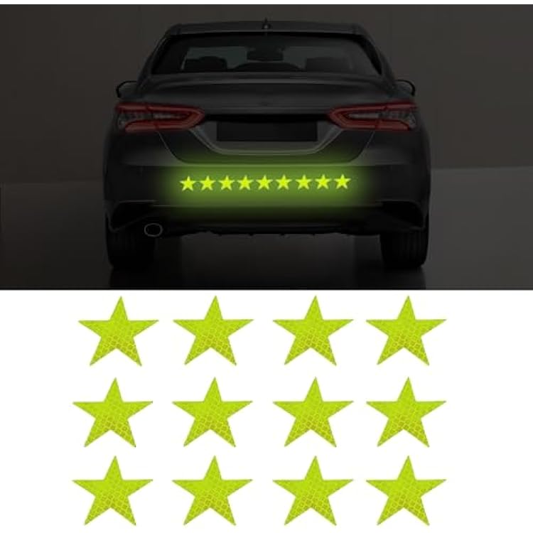 Reflective Safety Warning Stripe Stars Decals Car Trunk Rear Bumper Guard Body Stickers Decoration Universal 12PCS Green