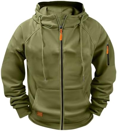 Hoodies for Men Full Zip Loose Fit Sweatshirts with Sleeve Pocket Casual Plain Fashion Warm Sport Hoodie Jacket