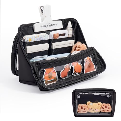 Pencil Case - Removable Clear Large Capacity Aesthetic Pencil Pouch with Sturdy Zipper, Canvas Stationery Organizer Pen Pouch with Compartments for College, office, TravelBlack