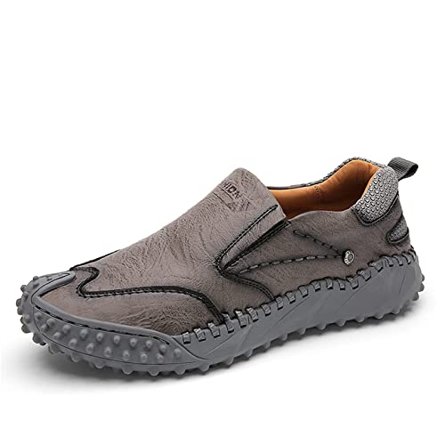 Mens Casual Loafers Slip On Walking Shoes for Men Comfortable Leather Oxfords Shoes Hand Stitching Ankle Boots for Male Business Work Office Dress Outdoor Flat Loafers Shoes Lightweight Moccasins