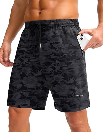 Pudolla Mens Running Gym Shorts with Zipper Pockets 9 Lightweight Quick Dry Running Workout Athletic Short