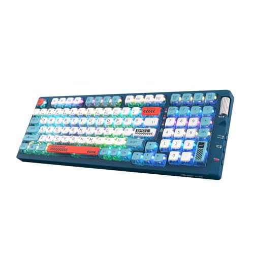 GAMEPOWER Sense Hot Swap RGB Triple Mode Gaming Keyboard, Wireless 2.4G - Bluetooth 5.1 - Cable, Mechanical Red Switch, 3000mAh Built-in Battery, Double Shot Keycaps with Volume Roller, Blue