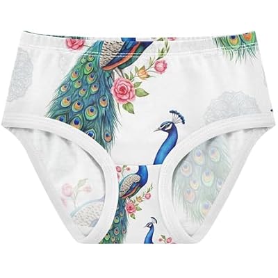 Toddler Girl Panties, Peacocks Blue Green Feathers Cotton Underwear for Girls, 2T8 Years