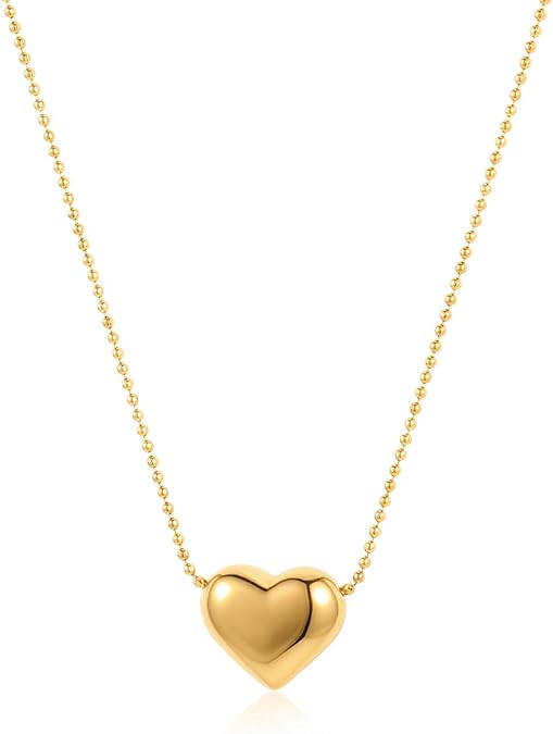 Emibele Dainty Gold Heart Charm Necklace for Women, Stainless Steel No Tarnish 18K Gold Plated Necklaces with Love Heart Pendant & Paperclip Chain, Valentines Birthday Jewelry Gifts for Women