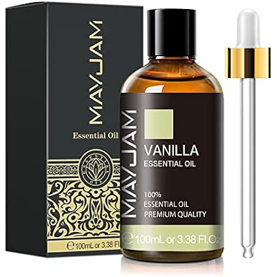 Vanilla Essential Oil 100ml, MAYJAM Premium Essential Oils for Aromatherapy, Diffuser, Soap Making, Candle Making, Large Bottle Vanilla Oil with Gift Box3.38fl.oz