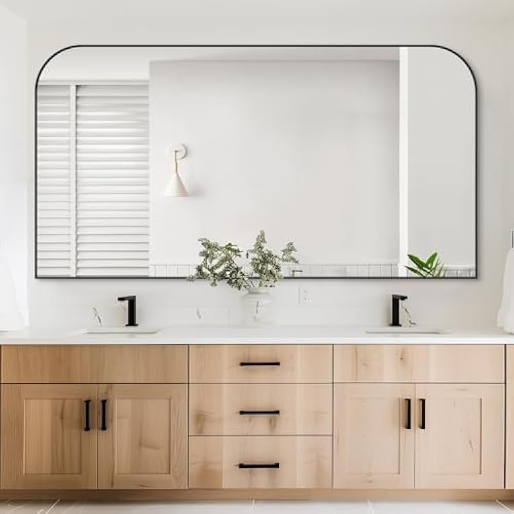Bathroom Mirror, Wall Mirrors, Black Metal Framed Wall-Mounted Mirrors, Bathroom Vanity Mirror for Over Sink, Living Room, Bedroom, Entryway, 60x30 Inch, Black