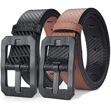Big Buckle Reversible Leather Belt | TSA Approved, Hypoallergenic, Non-Metal, Airport Friendly with Plastic Buckles