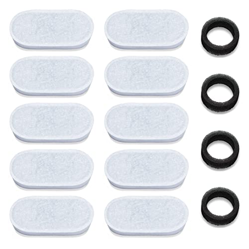 OlarHike 10 Pack Replacement Filters & 4 Pack Replacement Pre-Filter Sponges for 61oz1.8L Stainless Steel Automatic Cat Water Fountain Pet Fountain Dog Water Dispenser