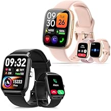 Quican Smart Watches for Women Men, 1.85-inch HD Display, 350mAh 12-Day Battery Life, Call, Message Alerts, Health Monitoring, 100+ Sport Modes Waterproof Fitness Tracker for Android iPhone (2 Pack)