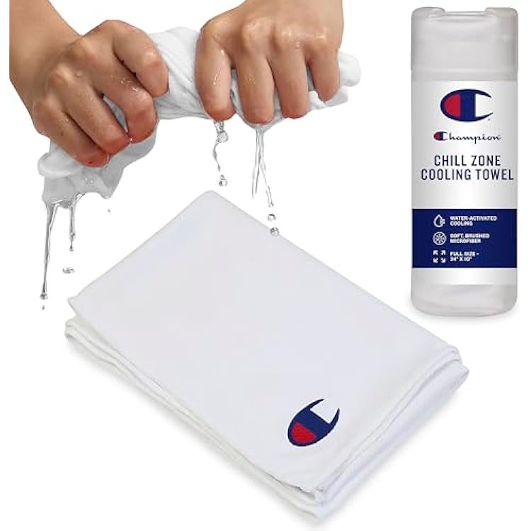Champion Face & Neck Towel for Active Cooling White, 34x10 Lightweight Cooling Neck Wrap for Yoga, Hiking, and Outdoor Workouts, Reusable Sports Towel with Unique Fabric & Sun Protection