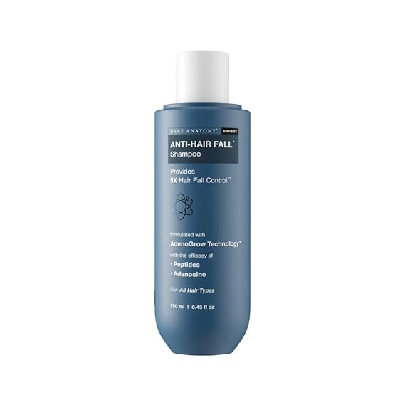 Bare Anatomy Anti-Hair Fall Shampoo | Provides 5x Hair Fall Control | pH 4.6 | Adenosine & Peptides | Strengthens Weak Roots & Reduces Breakage | Sulphate & Paraben Free | Unisex | 250ml