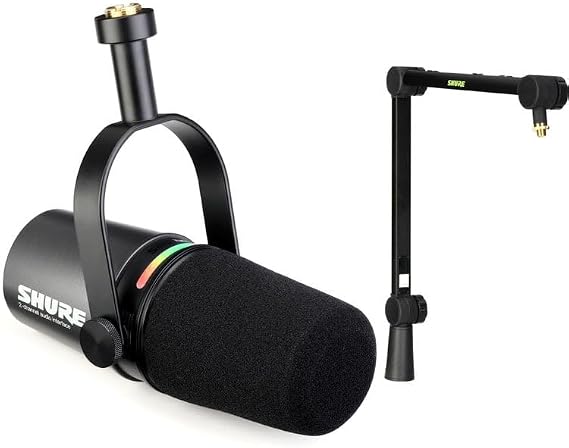 Shure MV7i Smart Microphone with Built-in Audio Interface and Deluxe Articulating Desktop Mic Boom Stand - Podcast Mic with 2 Channels, XLR and 1/4", USB-C for Mac/PC/Phone, and Advanced DSP Features