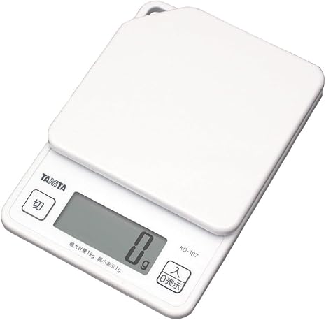Tanita Cooking Scale KD-187 WH Kitchen Scale, Measures Up to 2.2 lbs (1 g) Units, Convenient Storage Hook, White, Cooking Scale, Digital