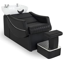 BarberPub Shampoo Backwash Station Chair, Ceramic Shampoo Bowl and Chair Set for Salon with Independent Footrest, Barbershop, Home Salon, Beauty Spa 9115