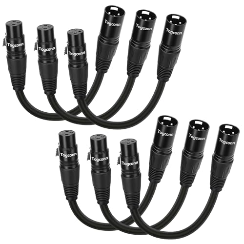 6-Pack Short XLR Mic Audio Extension Cables 0.6 Feet, 3-Pin XLR Male to Female Microphone Connector Extender Cord, Hi-Fi Sound for Speaker, Recording Studio, Mic Mixer, Audio Interface, Amplifier