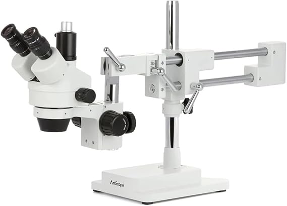 AmScope SM-4 Series Simul-Focal Zoom Trinocular Stereo Microscope - 3.5X-90X Magnification - Professional Laboratory Microscope with Camera Port & Double-Arm Boom Stand