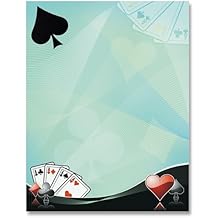 PaperDirect Casino Royale Border Paper, 8.5" x 11" Gaming-Themed Stationery with Green Canvas, Card Suits & Aces, Perfect for Invites, Notes, Fundraisers, Parties & More, 25 Sheets