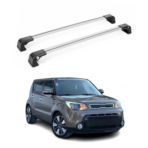 OMAC Roof Rack Cross Bars for Kia Soul 2014-2019 Lockable 165Lbs Aluminium Silver 2Pcs fits Fixpoints Cargo Carriers Canoe Bike Kayak Snowboard