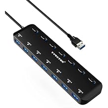 USB Hub 3.0 Splitter, 7-Port USB Extender for Laptop, VVTOYER USB Multiport Adapter Expander with Individual Power Switch and 23.6 Inches Long Cable