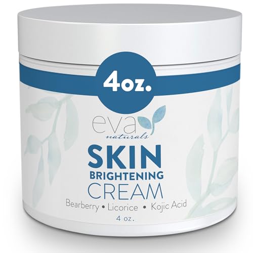 Eva Naturals Skin Brightening Cream Kojic Acid Face Cream Daily Moisturizer with Licorice, Bearberry, Vitamin C, CoQ10 & Alpha Lipoic Acid for Uneven Tone, Dull-Looking Skin & Fine Lines 4 oz