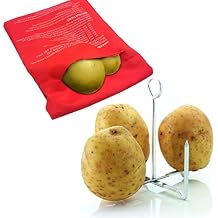 Potato Baking Rods and Microwave Potato Cooker Bag Set,Baked Perfect Potatoes Quickly with Reusable 4pongs Spud Spikes n Potato Baked Bag