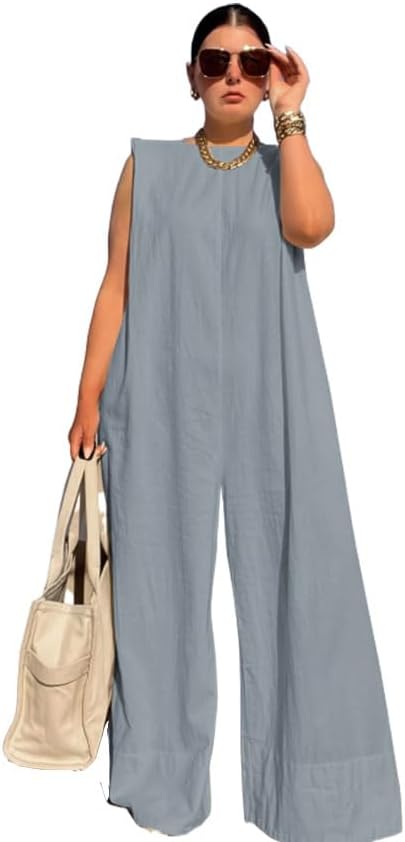UOOZEE Womens Jumpsuits Dressy Summer Outfits Casual Sleeveless Wide Leg Long Pants Rompers Fashion Clothes 2024