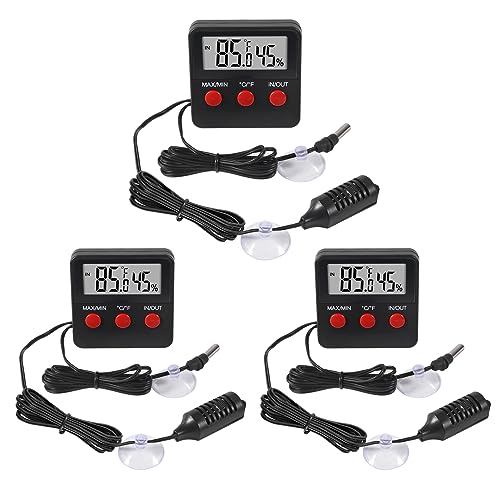 3PCS Digital Reptile Thermometer and Humidity Gauge Remote Probes Reptile Terrarium Thermometer Hygrometer Indoor Outdoor Temperature and Hygrometer Gauge