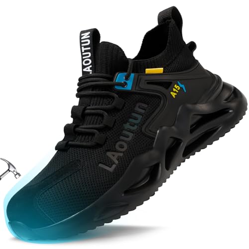 LAoutun Steel Toe Shoes for Men Work Shoes Safety Sneakers Comfortable Lightweight Puncture Proof Slip on Indestructible Construction Work Shoes