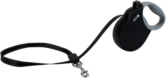 Alcott Adventure Retractable Reflective Belt Leash 10 Feet Extra Small for Dogs up to 25 lbs, Black with Grey Soft Grip Handle Durable & Comfortable Dog Leash