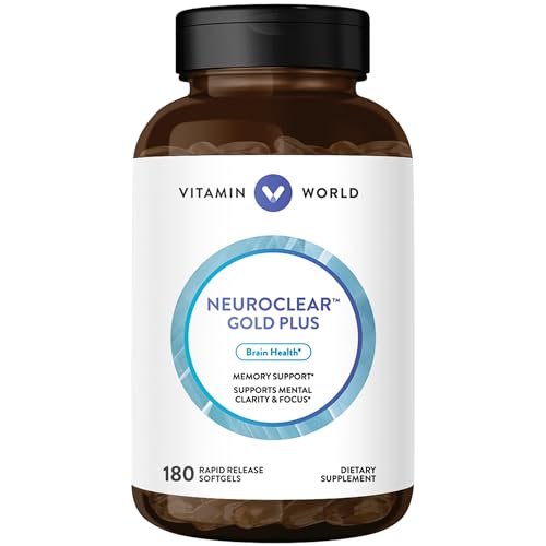 Vitamin World NeuroClearTM Gold Plus | Rapid Release Brain Support Supplement feat. Phosphatidylserine | Supports Memory & Focus for Overall Mental Health & Function, 180 Softgels
