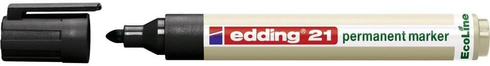 edding 21 Ecoline permanent marker - black - 1 pen - round tip 1.5-3 mm - waterproof, quick-drying, smear-proof pens - for cardboard, plastic, glass, wood, metal and fabric - refillable