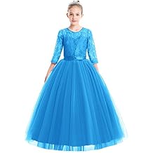 Flower Girls Lace Dress for Kids Wedding Bridesmaid Pageant Party Maxi Gown Princess Communion Puffy Tulle Ball Dresses