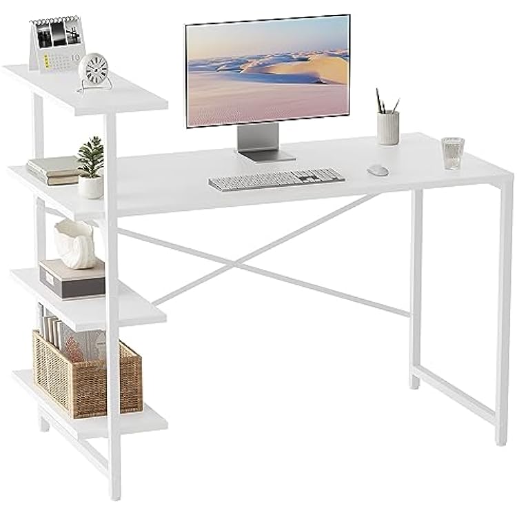 CubiCubi Small Computer Desk with Storage Shelves, 47 Inch Home Office Desk Study Writing Table for Small Space, White