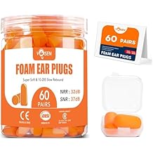 VOISEN 60 Pairs Foam Ear Plugs, Ear Plugs for Sleeping Noise Cancelling, 32dB NRR, 37dB SNR Earplugs for Sleeping, Snoring, Studying, Loud Events, Traveling & Concerts, A Storage Box, Orange