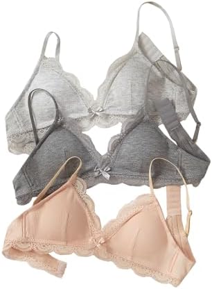 OYOANGLE Girl's Lace Trim Cami Bralette Spaghetti Strap Ribbed Training Bras Comfy Everyday Bra