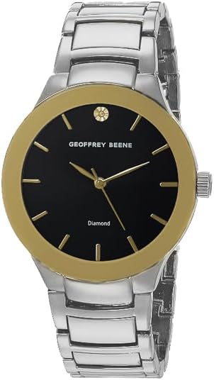 Geoffrey Beene Men's Watch with Genuine Diamond Accent, 40mm Metal Bracelet, Classic Dial, Japanese Quartz Movement, Analog Dress Watch for Men, Gift for Him