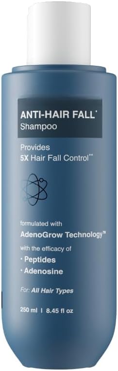 Anti-Hair Fall Shampoo | Provides 5x Hair Fall Control | pH 4.6 | Adenosine & Peptides | Strengthens Weak Roots & Reduces Breakage | Sulphate & Paraben Free | Unisex | 250ml