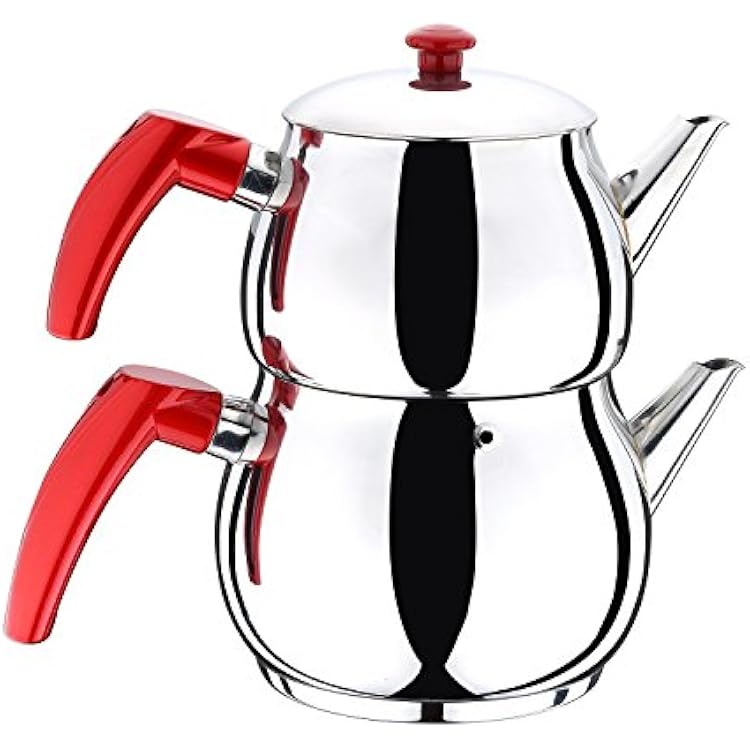Turkish Tea Pot Traditional Style Stainless Steel-Caydanlik Double Kettle With Free 100 gr Turkish Black Tea