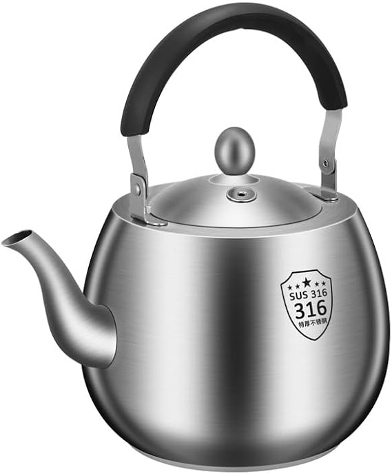 Kkekos Premium Stainless Steel Stovetop Teakettle Whistling 6L Volume 316 Food Grade with Boil Alarm Thick Home Kettle Teapot (4L-long mouth)