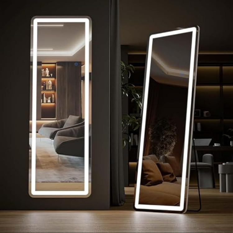 Alpen Full Length Mirror with LED Lights, 60x16Floor Mirror with Dimming & 3 Color Lighting, Free Standing Floor Mirrors, Lighted Full Body Mirrors for Bedroom, Dressing Room, Cloakroom