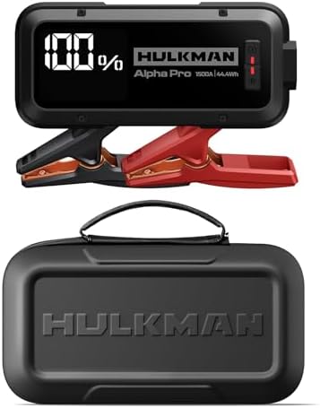 Hulkman Alpha Pro, Solid Black, 1500A 44.4Wh Smart Jump Starter with Alpha Bag EVA Protection Case
