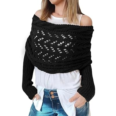 Knitted Cable Wrap, Scarf for Women, Hollow Out Crochet Cocoon Shrugs, 2024 Trendy Knit Sweater Scarf with Sleeves