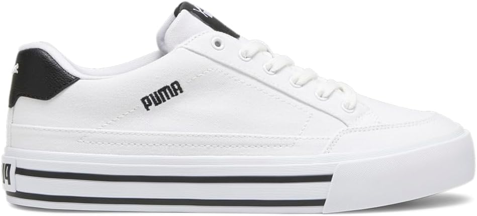 PUMA Mens Court Classic Vulc Retro Logo Lace Up Sneakers Shoes Casual - White