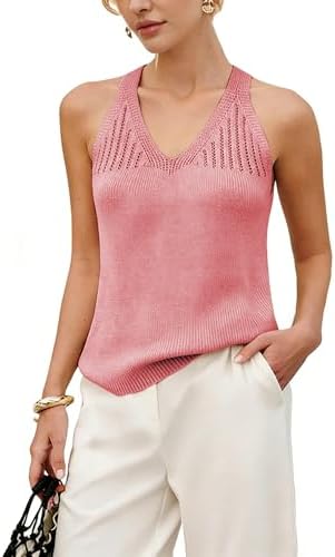 Yeokou Womens V Neck Knit Tank Top Y2K 2000s Sleeveless Open Knitted Camisole for Summer Casual Loose Fit Sweater Vest