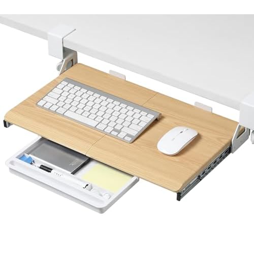 ETHU Keyboard Tray Under Desk, 19.7 X 12.2 Small Size C Clamp Keyboard Drawer Under Desk, Computer Keyboard Stand Slide Pull Out, Ergonomic Keyboard Tray for Home, Office Oak