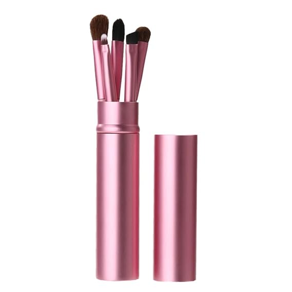 AKOAK 5 Pcs/set Travel Portable Mini Eye Makeup Brush Set Apply Eyeshadow Eyeliner Eyebrow Brush Lip Makeup Brush Set Makeup Tools (Pink)